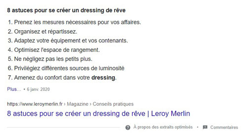 Featured Snippets : tout savoir pour les décrocher 10 Featured snippet article dressing Leroy Merlin