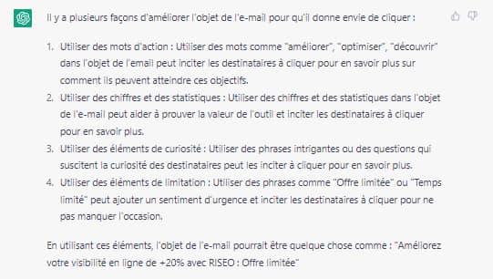 Les meilleurs prompts ChatGPT pour vos emailings 14 Déléguer la rédaction d'un objet de mail à Chatgpt
