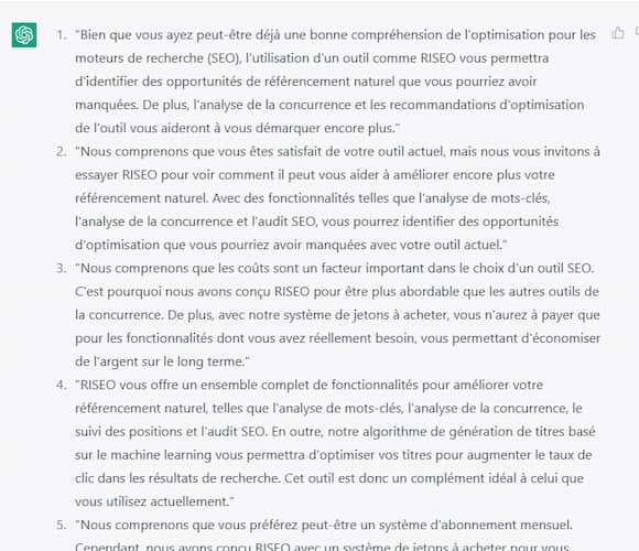 Les meilleurs prompts ChatGPT pour vos emailings 11 output réponses aux objections de la cible - email marketing par chatgpt