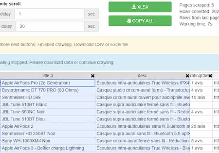 ChatGPT-4 et e-commerce : process pour vos pages catégorie 7 Résultats de scraping avec Instant Data Scraper
