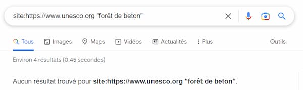 ChatGPT et désinformation : un exemple édifiant 8 pas de résultat pour l'expression "forêt de baton" sur le site de l'UNESCO, contrairement à ce que ChatGPT annonce