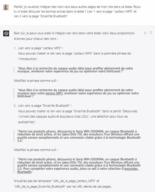 ChatGPT-4 et e-commerce : process pour vos pages catégorie 14 Recommandations de maillage interne pour une page d'un site e-commerce, fournies par ChatGPT