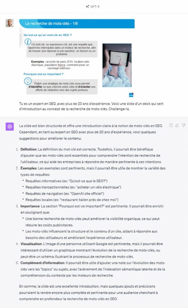ChatGPT intègre désormais l'analyse et la génération d'image via DALL-E 4 photo d'une slide powerpoint, soumise à chatgpt pour analyse