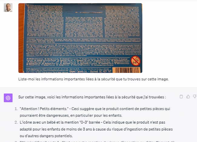 ChatGPT intègre désormais l'analyse et la génération d'image via DALL-E 2 photo du texte au dos d'une boîte de feutre, soumis à chat gpt pour analyse