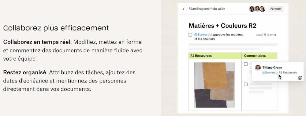 6 services en ligne permettant de rédiger des textes à plusieurs 3 Interface de Dropbox Paper