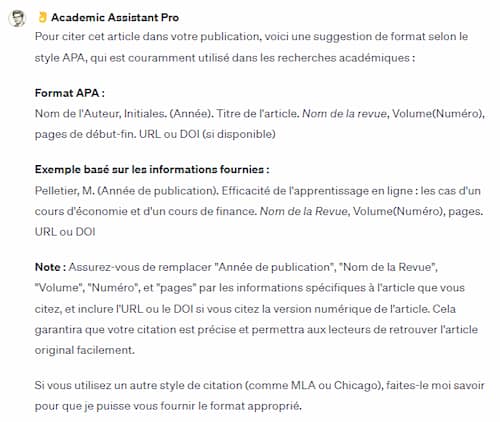 Test : les 6 meilleurs chatbots ChatGPT pour la rédaction 17 Test GPT Academic Assistant Pro - img 4