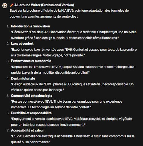 Test : les 6 meilleurs chatbots ChatGPT pour la rédaction 21 Test GPT All Around Writer - img 4