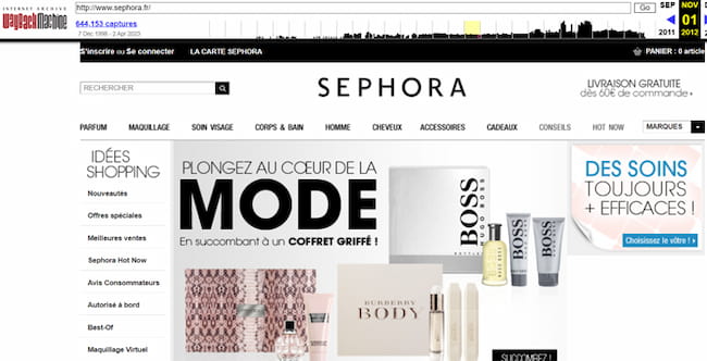 Analyser le trafic de sites web : outils gratuits et astuces ! 9 Wayback Machine : le site sephora.fr tel qu'il était en 2012
