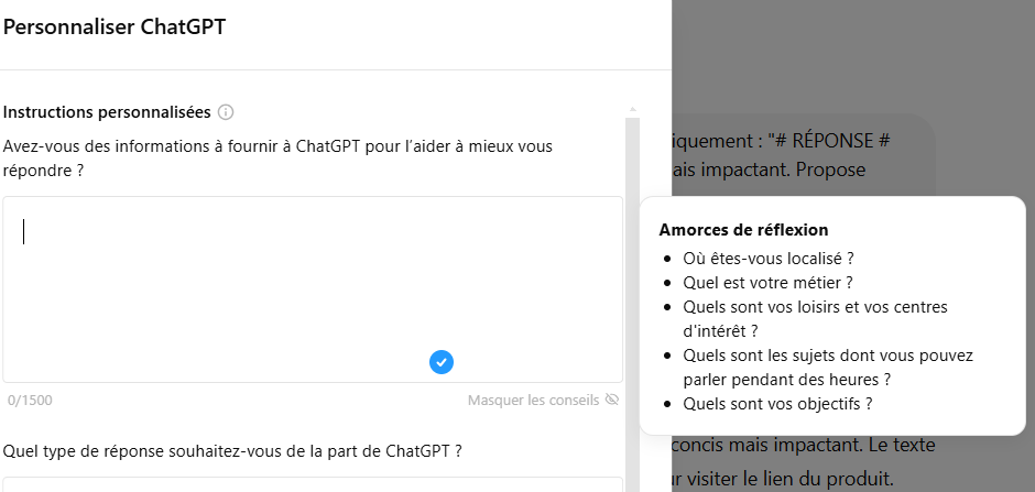 Instructions personnalisées dans ChatGPT