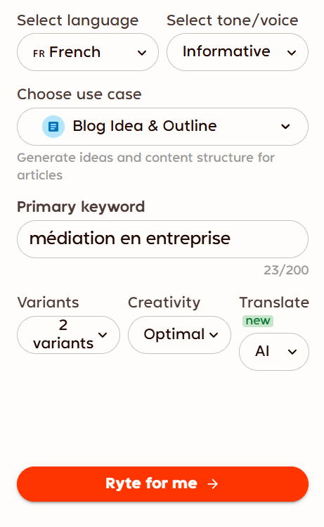 Rytr : brief Blog idea