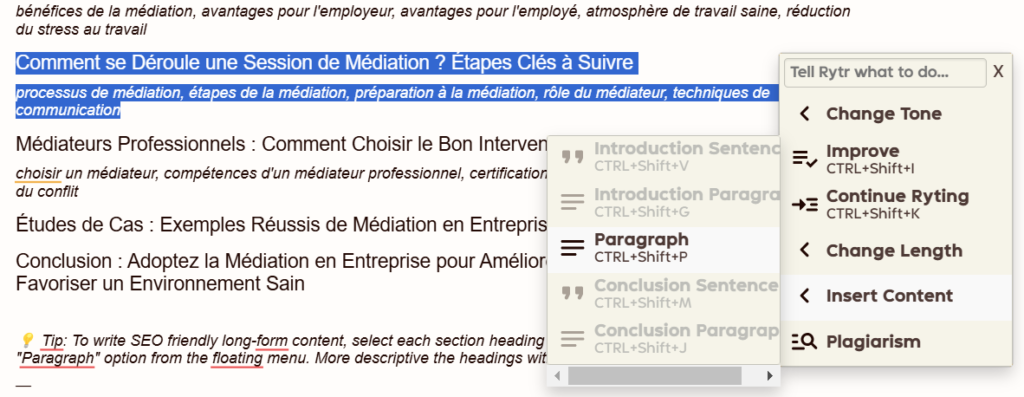 Rytr : résultats Blog Idea 3