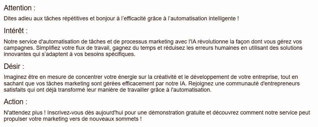 Rytr : résultats copywriting AIDA 2