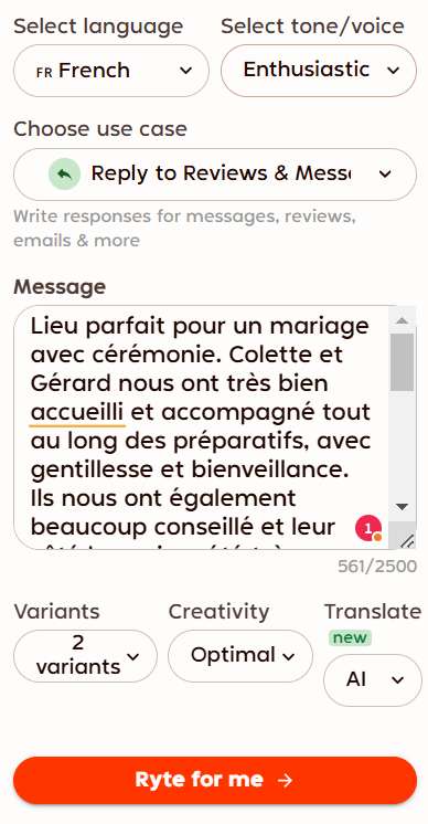 Rytr : brief reply to reviews