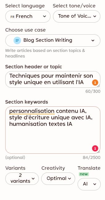 MyVoice de Rytr : créez votre Tone of Voice personnalisé 6 Fonctionnalité MyVoice de Rytr : création d'un texte avec un tone of voice personnalisé