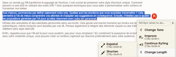 MyVoice de Rytr : créez votre Tone of Voice personnalisé 8 Fonctionnalité MyVoice de Rytr : expand texte