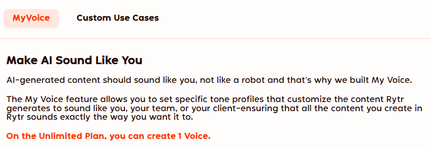 Rytr : fonctionnalité MyVoice