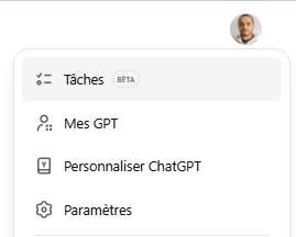 emplacement des Taches ChatGPT dans l'interface web