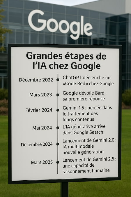 Frise Chronologique de l'IA chez Google, depuis l'avènement de ChatGPT