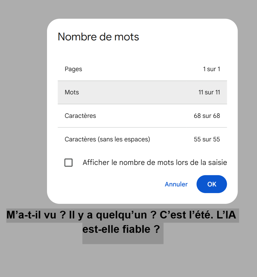 comptage nombre de mots Google Doc : des erreurs existent